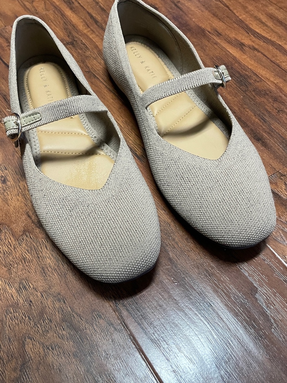 Kelly & Katie Light Beige Mary Jane Knit Flats with Buckle